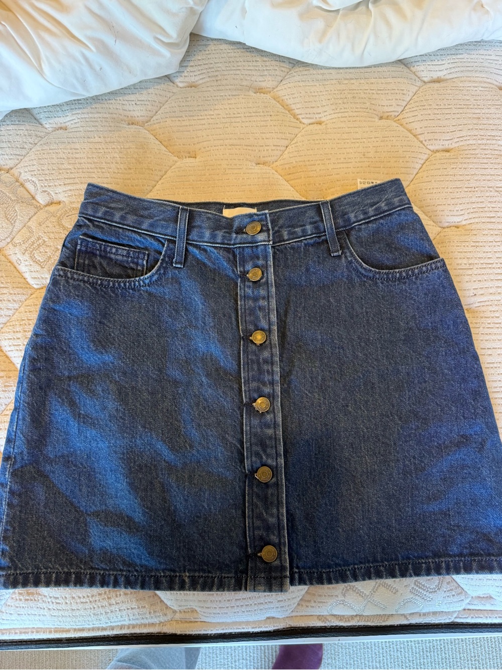 Aritzia Dark Blue Denim Button-Front Mini Skirt